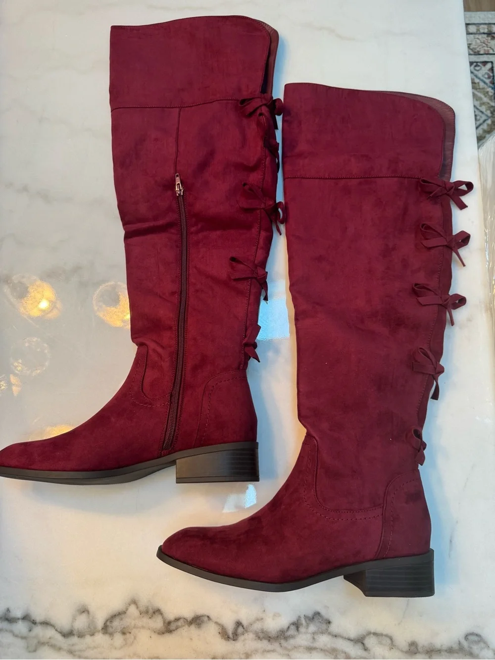 Women's Over-the-Knee Bow Detail Boots - Burgundy